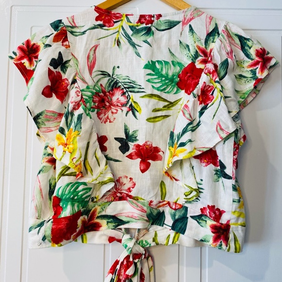 NWOT White Floral Tie Up Bolero Ruffle Cap Sleeves 10 - Picture 5 of 15